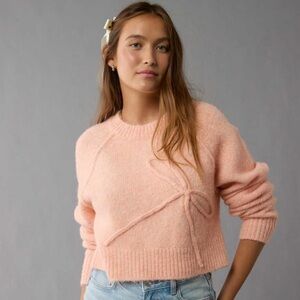 NWT AMERICAN EAGLE Cropped Crew Neck Bow Sweater